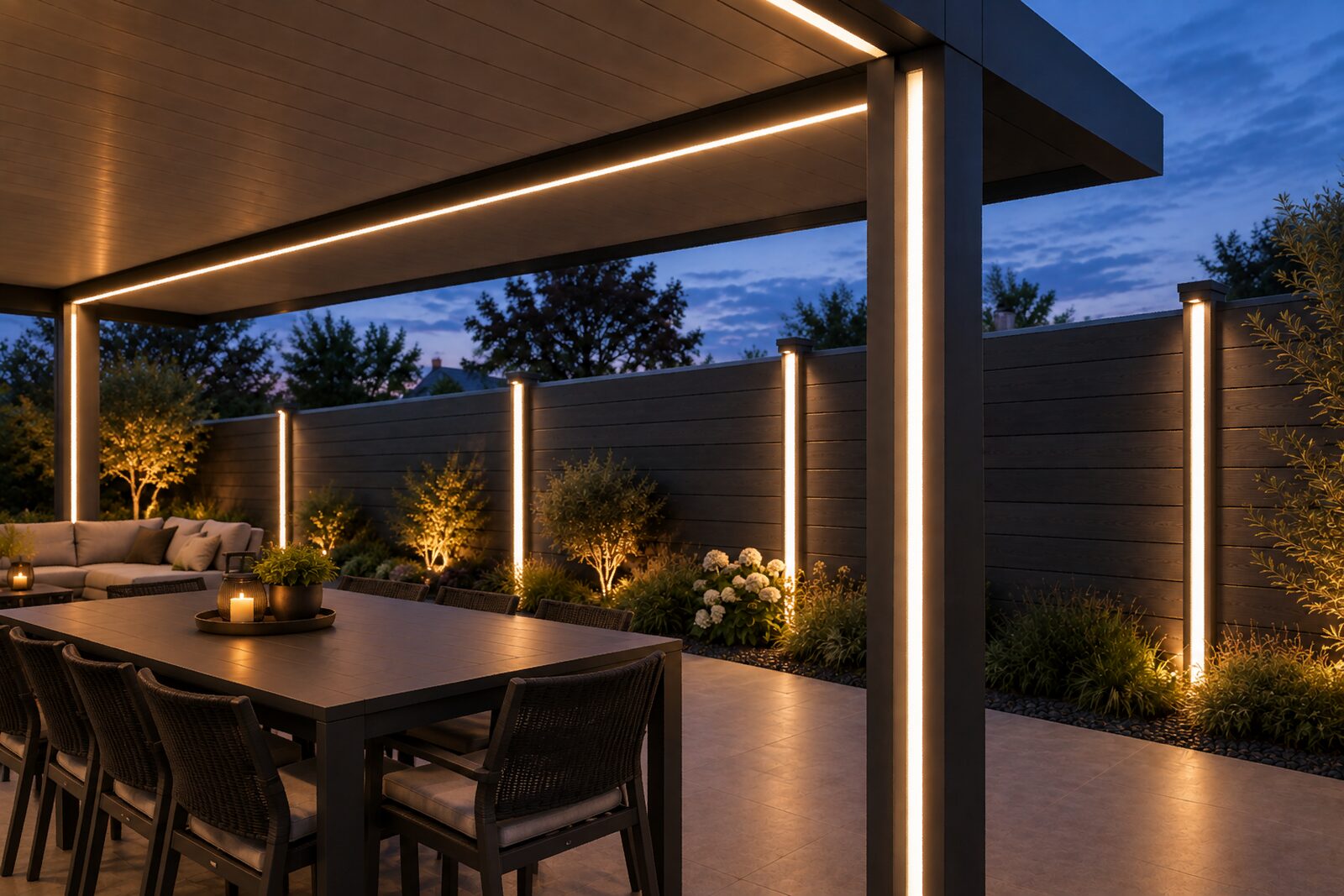 Profieloplossingen voor geïntegreerde ledverlichting in terrasoverkappingen.